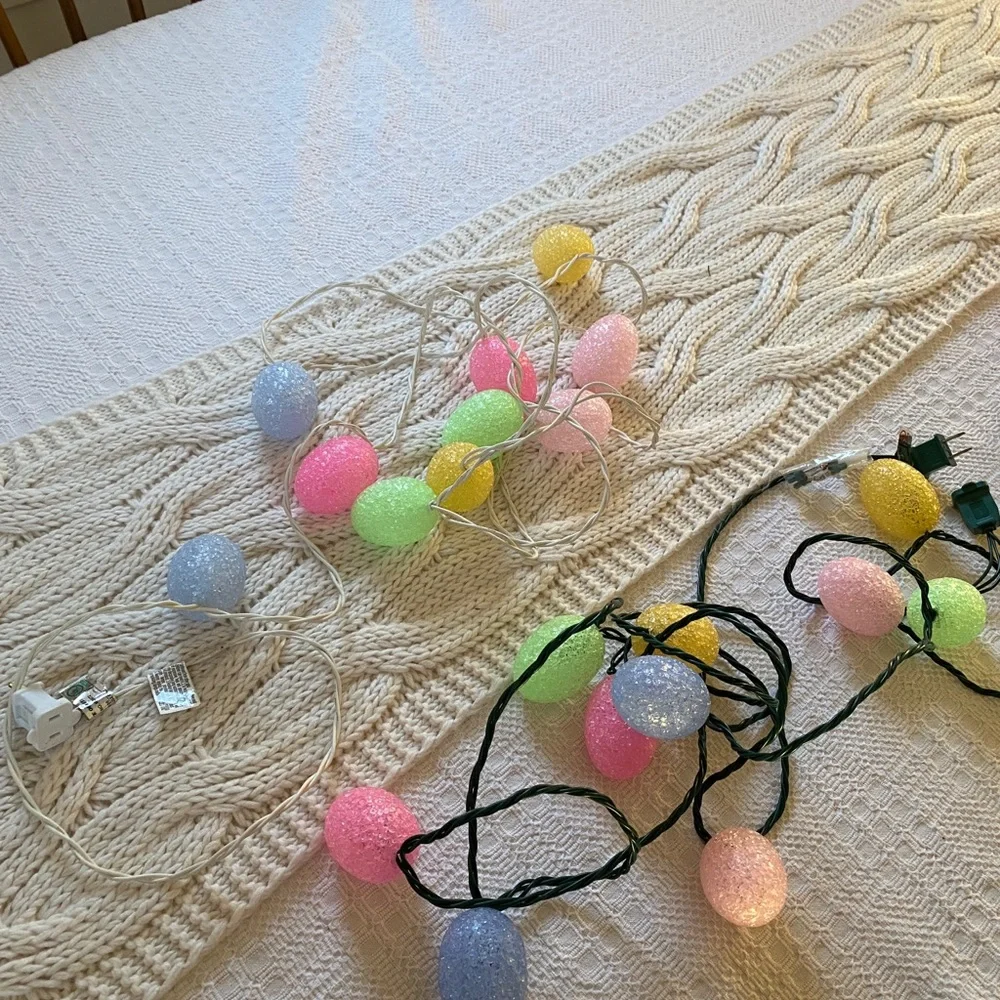 2 lighted colored egg garlands